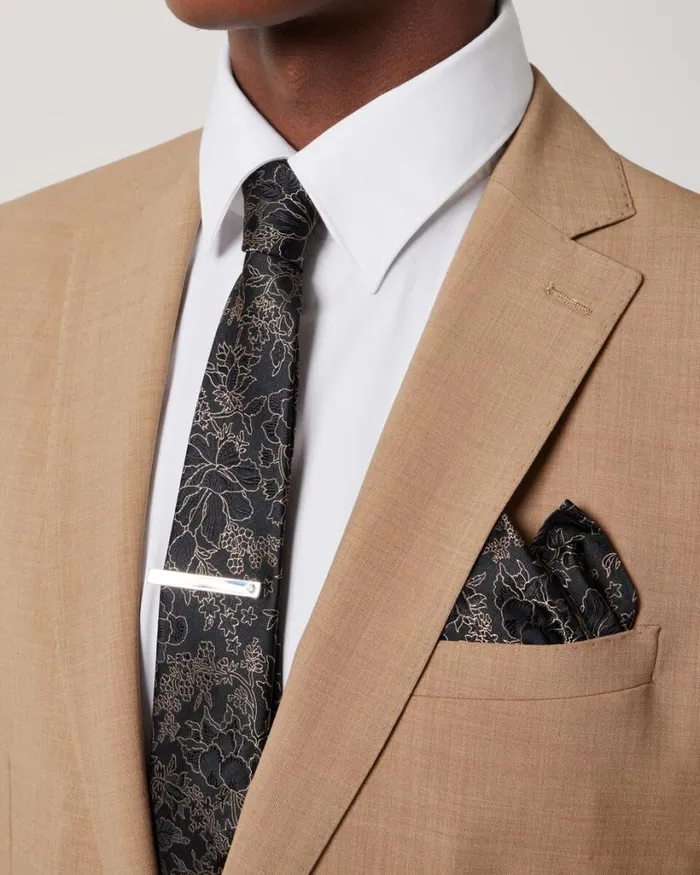 Politix Pocket Squares Men Floral Jacquard Silk Pocket Square Blackgold