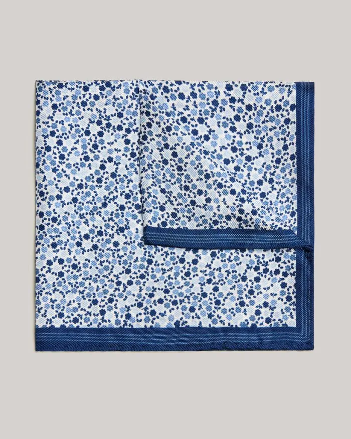 Politix Pocket Squares Men Floral Printed Silk Pocket Square Navy
