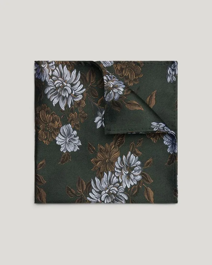 Politix Pocket Squares Men Large Spaced Floral Silk Pocket Square Khaki