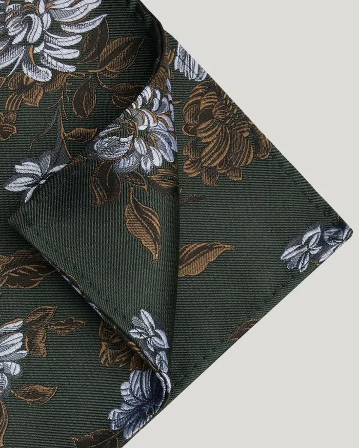 Politix Pocket Squares Men Large Spaced Floral Silk Pocket Square Khaki