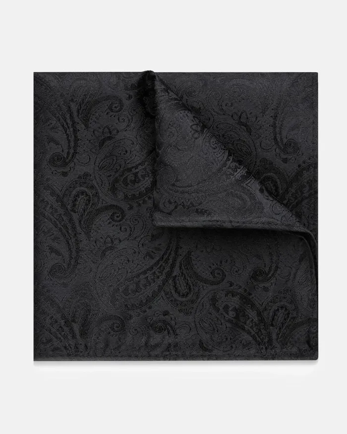 Politix Pocket Squares Men Silk Self Paisley Pocket Square Black