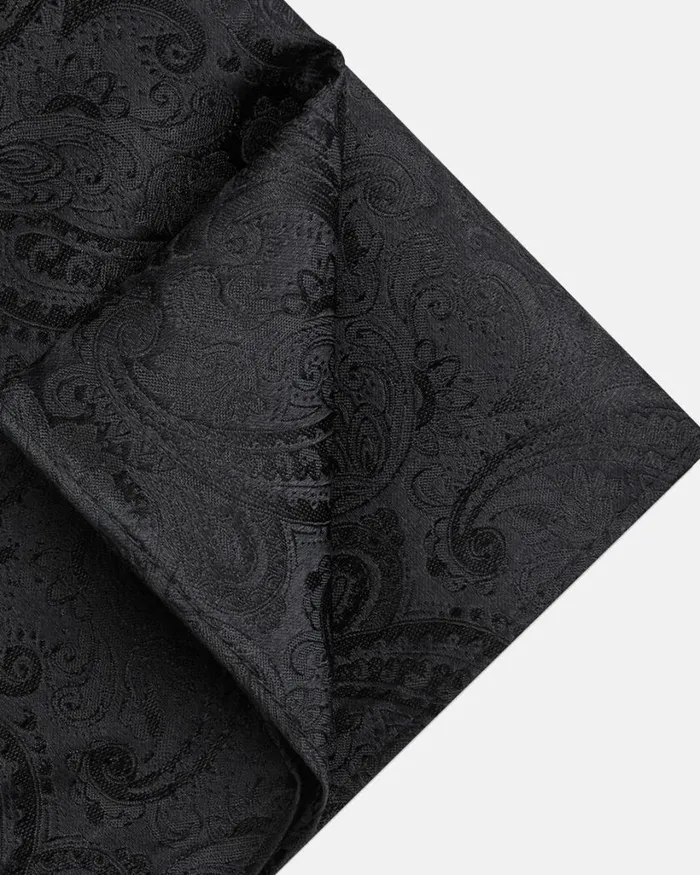 Politix Pocket Squares Men Silk Self Paisley Pocket Square Black