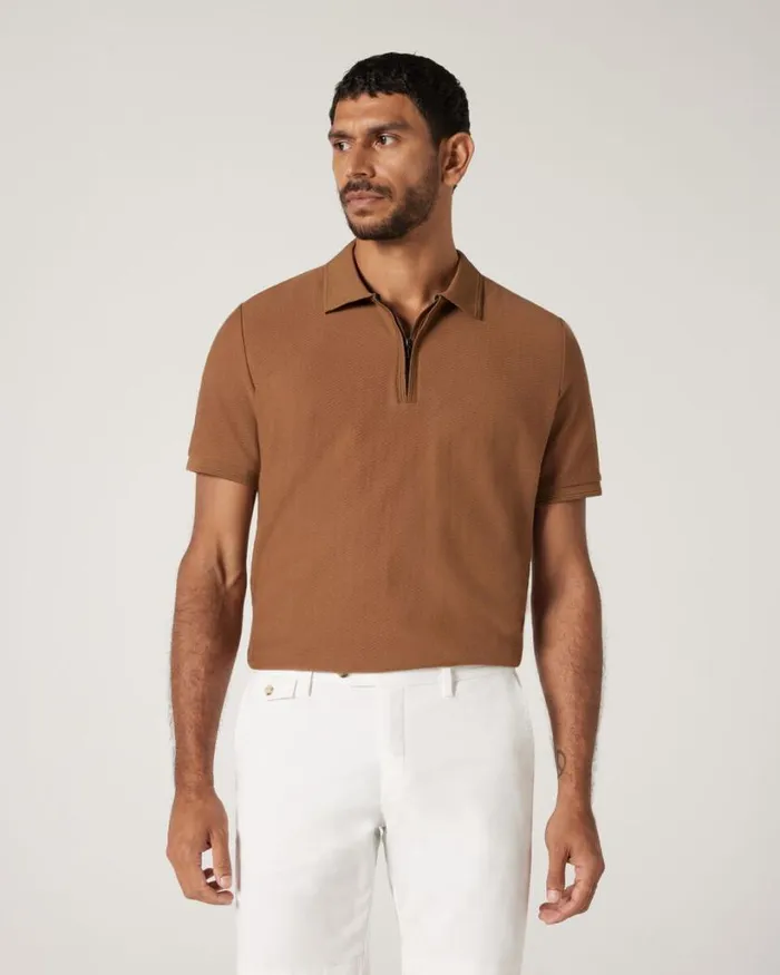 Politix Polo Shirts Men Textured Zipup Polo Tan