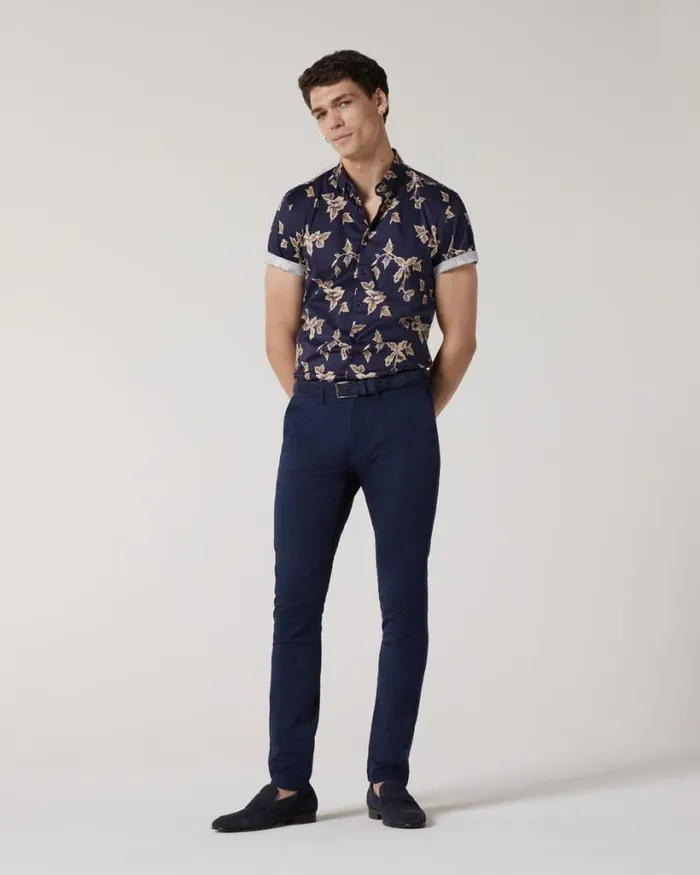 Politix Shirts Men Abstract Print Short Sleeve Shirt Navy