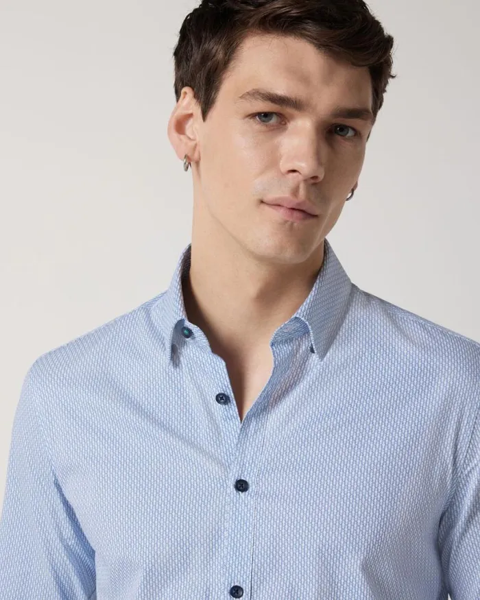 Politix Shirts Men Geo Print Long Sleeve Shirt Blue