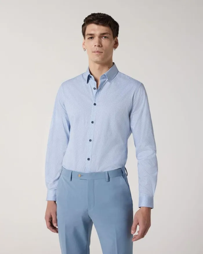 Politix Shirts Men Geo Print Long Sleeve Shirt Blue