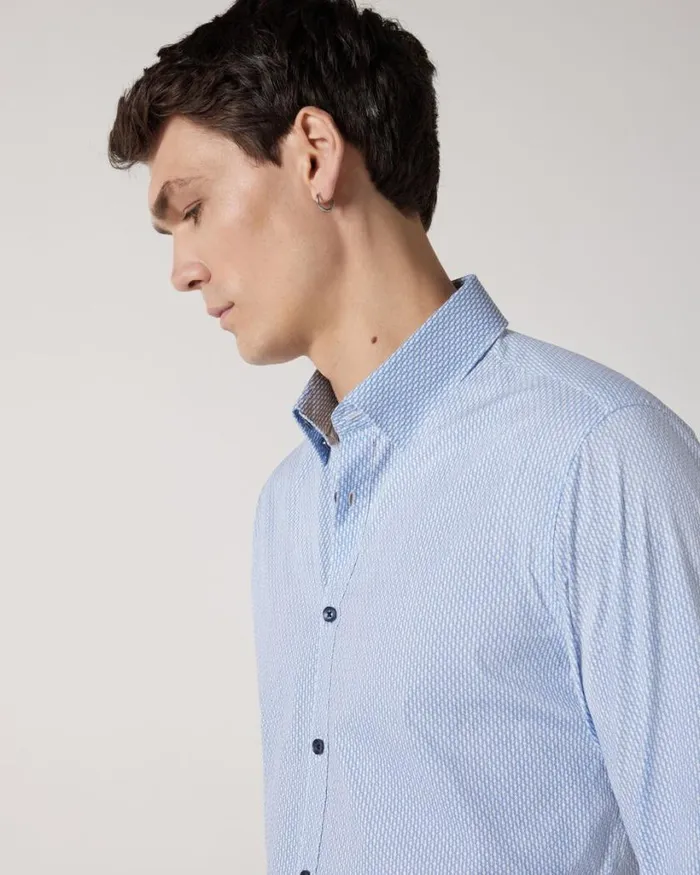 Politix Shirts Men Geo Print Long Sleeve Shirt Blue