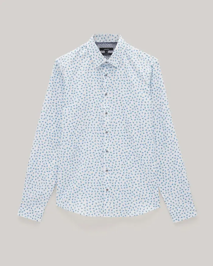 Politix Shirts Men Painted Floral Print Dress Shirt Blue
