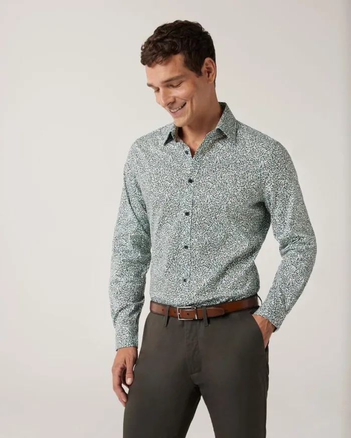 Politix Shirts Men Regular Fit Abstract Floral Print Shirt Khaki