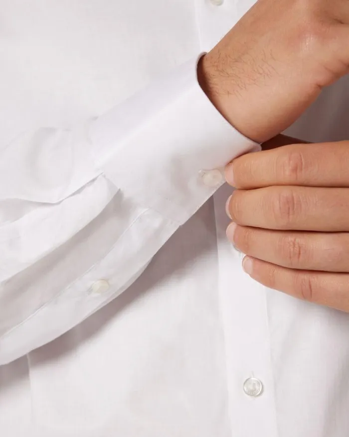 Politix Shirts Men Slim Long Sleeve Grandad Collar Shirt White