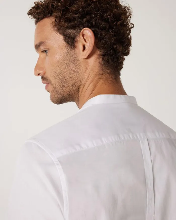 Politix Shirts Men Slim Long Sleeve Grandad Collar Shirt White