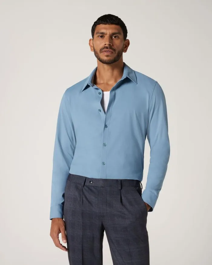Politix Shirts Men Slim Travel Shirt Chalk Blue