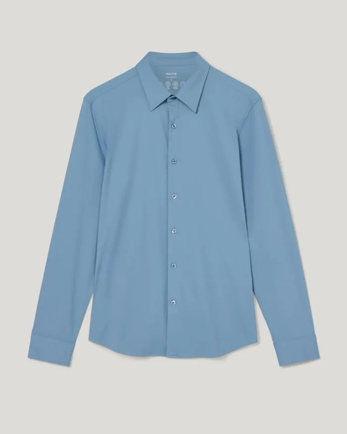 Politix Shirts Men Slim Travel Shirt Chalk Blue