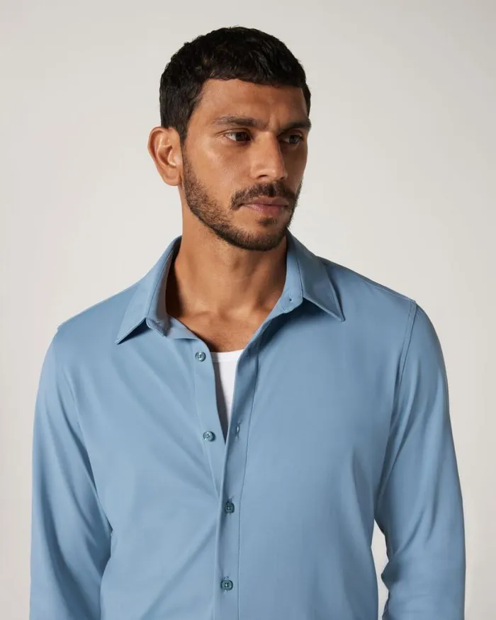 Politix Shirts Men Slim Travel Shirt Chalk Blue