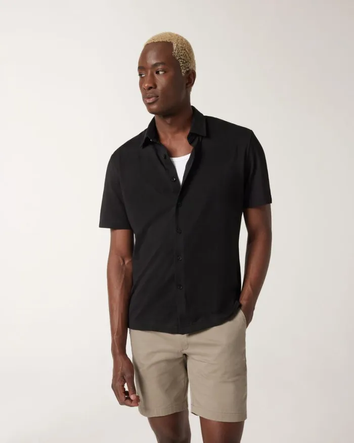 Politix Shirts Men Travel Pique Short Sleeve Shirt Black