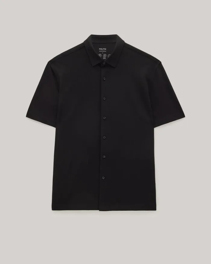 Politix Shirts Men Travel Pique Short Sleeve Shirt Black
