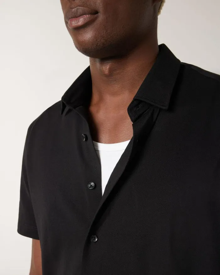 Politix Shirts Men Travel Pique Short Sleeve Shirt Black