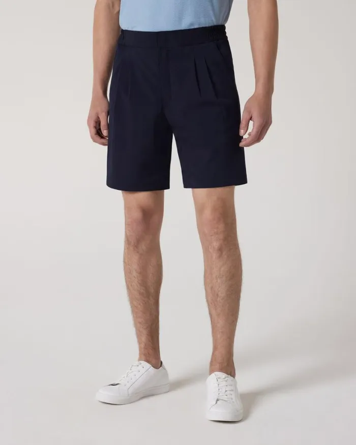 Politix Shorts Men Wool Blend Elastic Waist Tailored Short Navy