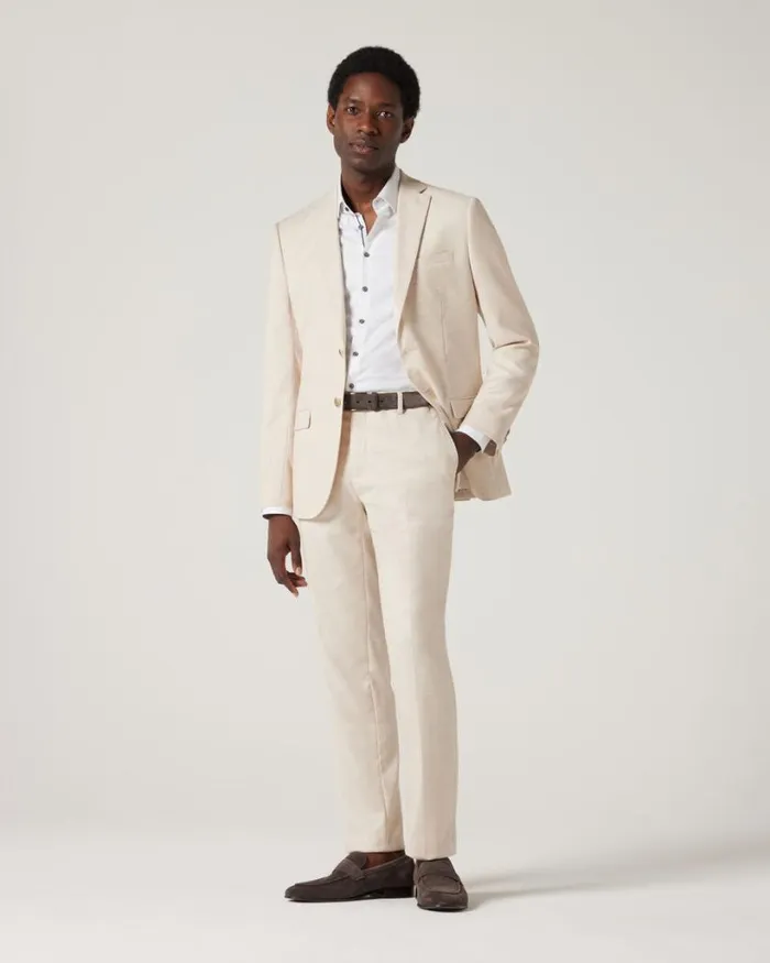 Politix Suit Pants Men Regular Stretch Textured Tailored Pant Natural