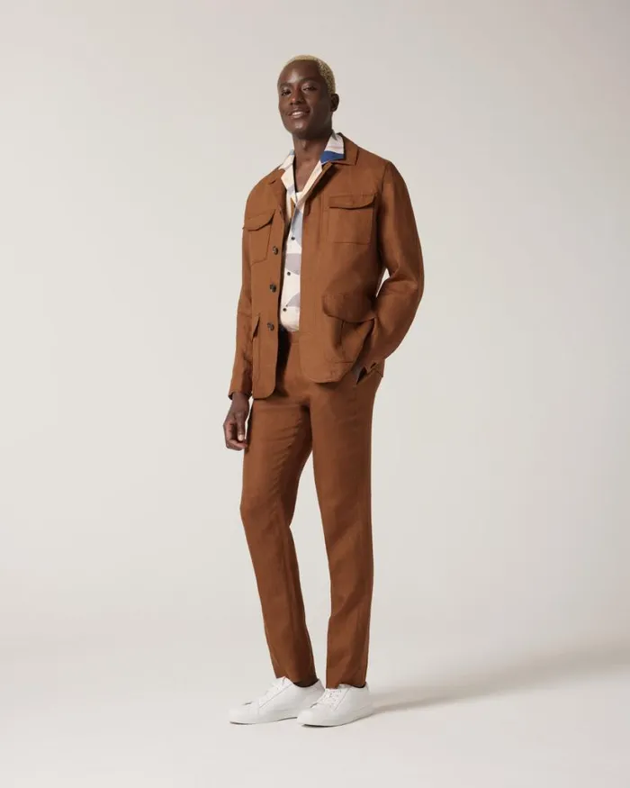 Politix Suit Pants Men Relaxed Tailored Linen Pant Rust