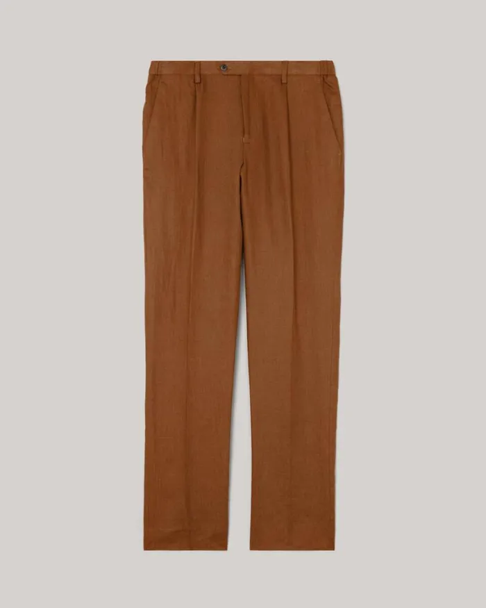 Politix Suit Pants Men Relaxed Tailored Linen Pant Rust