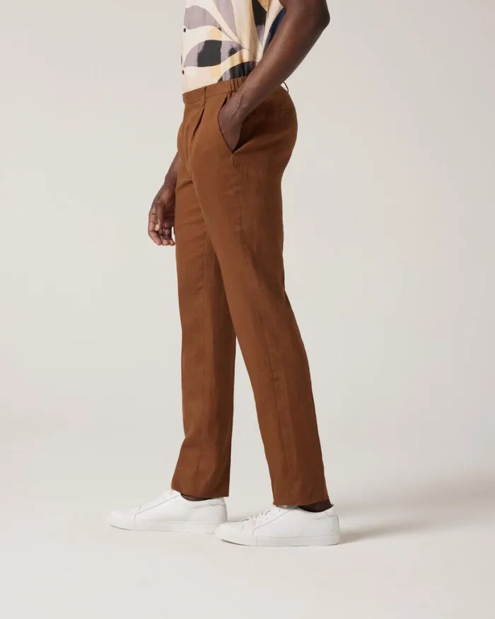 Politix Suit Pants Men Relaxed Tailored Linen Pant Rust