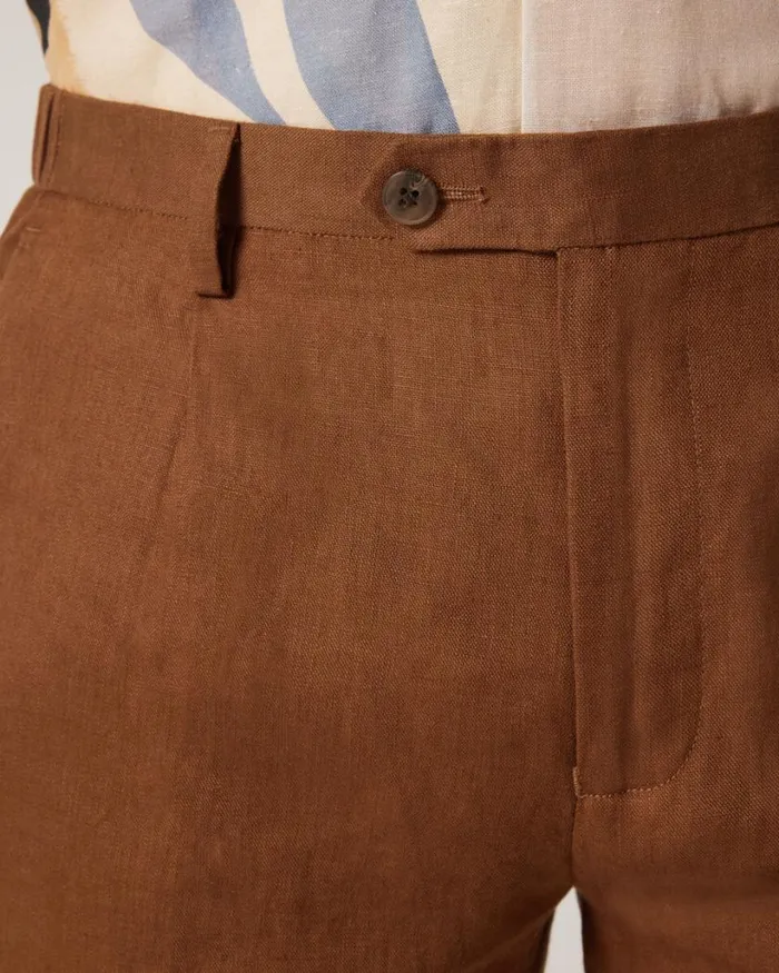 Politix Suit Pants Men Relaxed Tailored Linen Pant Rust