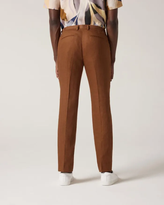 Politix Suit Pants Men Relaxed Tailored Linen Pant Rust