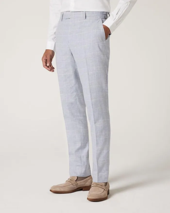Politix Suit Pants Men Slim Stretch Check Tailored Pant Blue Check