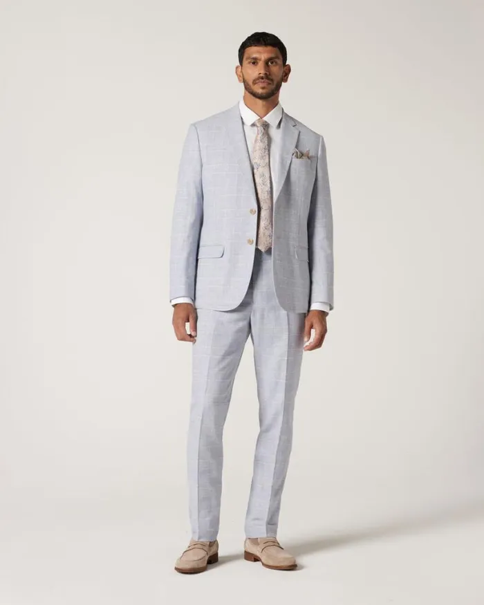 Politix Suit Pants Men Slim Stretch Check Tailored Pant Blue Check