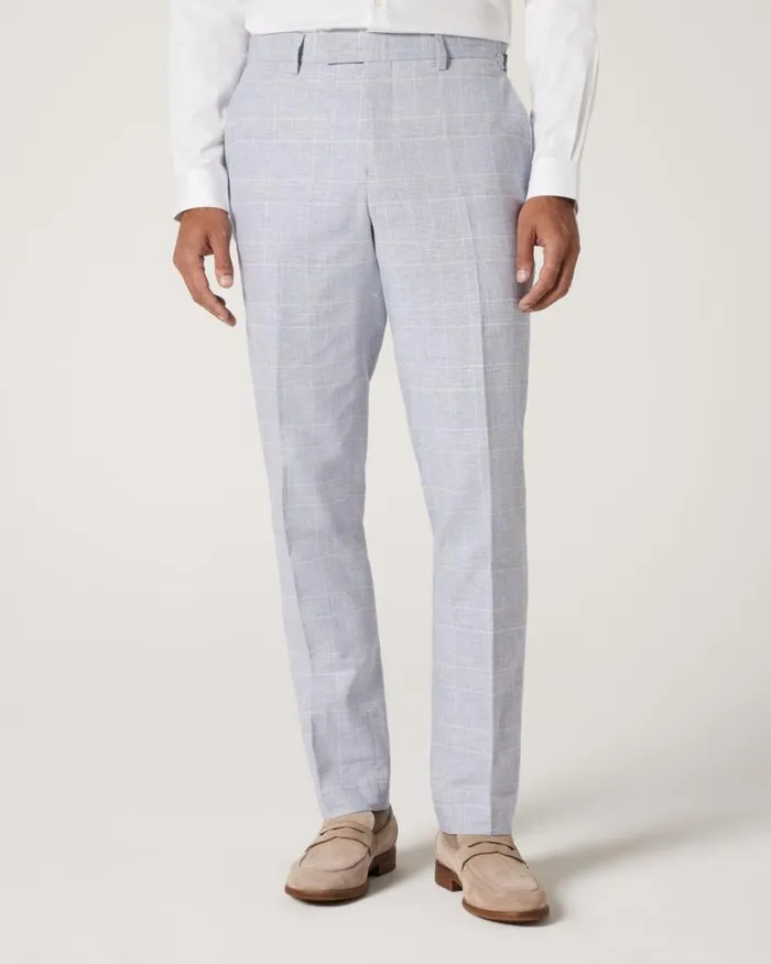 Politix Suit Pants Men Slim Stretch Check Tailored Pant Blue Check