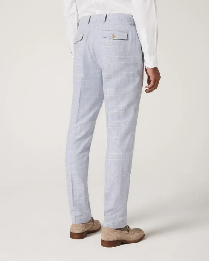 Politix Suit Pants Men Slim Stretch Check Tailored Pant Blue Check