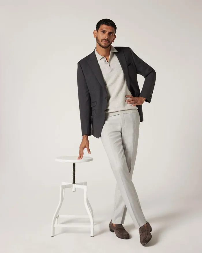 Politix Suit Pants Men Slim Stretch Textured Tailored Pant Light Grey
