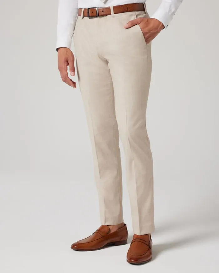 Politix Suit Pants Men Slim Stretch Windowpane Check Tailored Pant Natural Windowpane