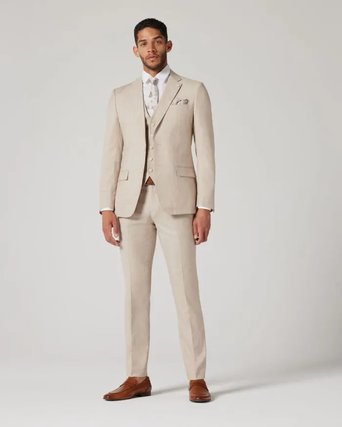 Politix Suit Pants Men Slim Stretch Windowpane Check Tailored Pant Natural Windowpane