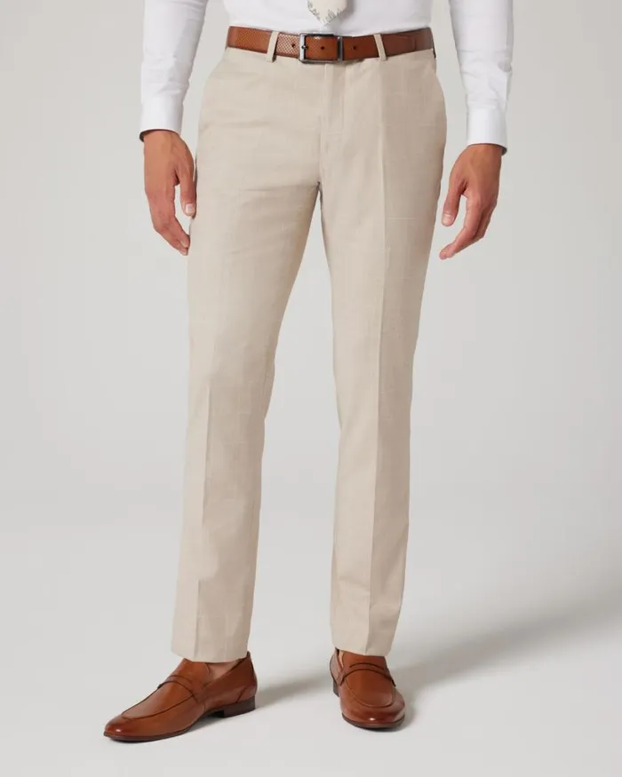 Politix Suit Pants Men Slim Stretch Windowpane Check Tailored Pant Natural Windowpane