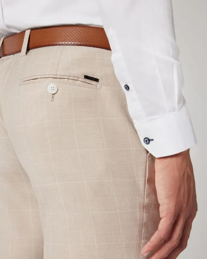Politix Suit Pants Men Slim Stretch Windowpane Check Tailored Pant Natural Windowpane