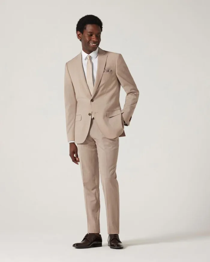 Politix Suit Pants Men Slim Stretch Wool Blend Tailored Pant Light Tan