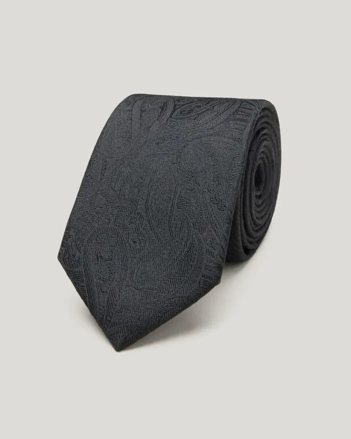 Politix Ties Men Silk Paisley Jacquard Tie Black