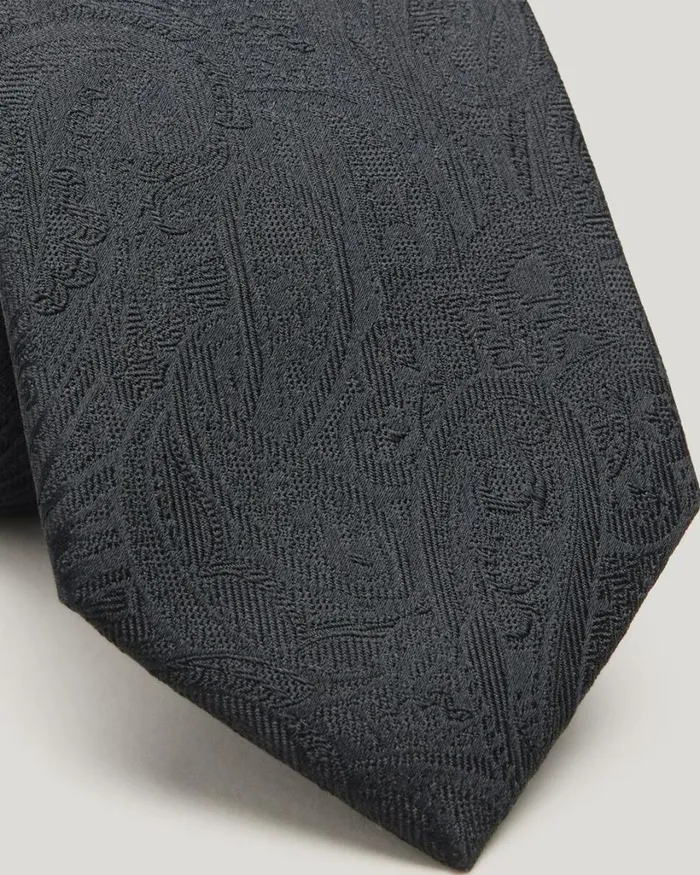 Politix Ties Men Silk Paisley Jacquard Tie Black