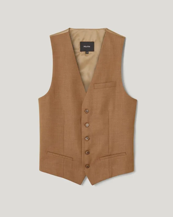 Politix Vests Men 5 Button Tailored Fashion Vest Tan