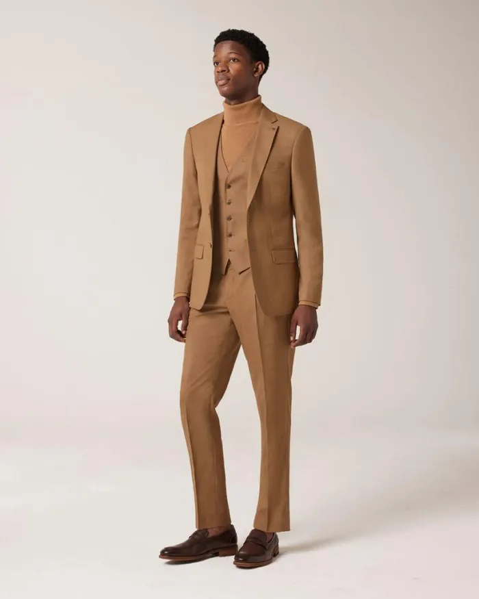 Politix Vests Men 5 Button Tailored Fashion Vest Tan
