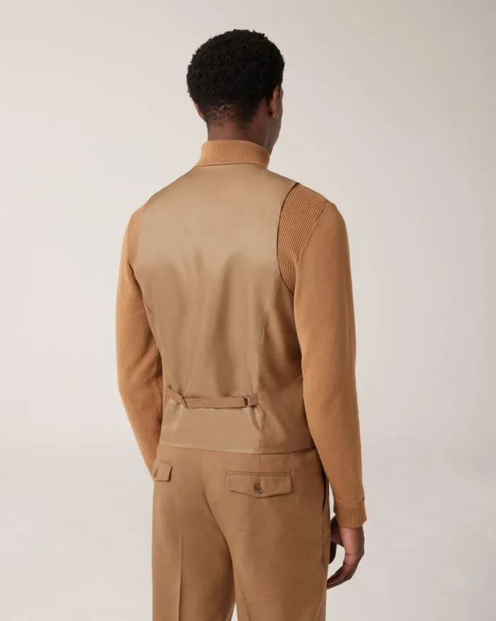 Politix Vests Men 5 Button Tailored Fashion Vest Tan