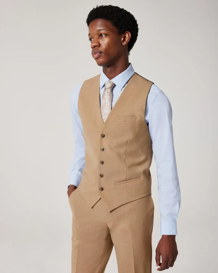 Politix Vests Men Wool Blend Tailored Vest Camel