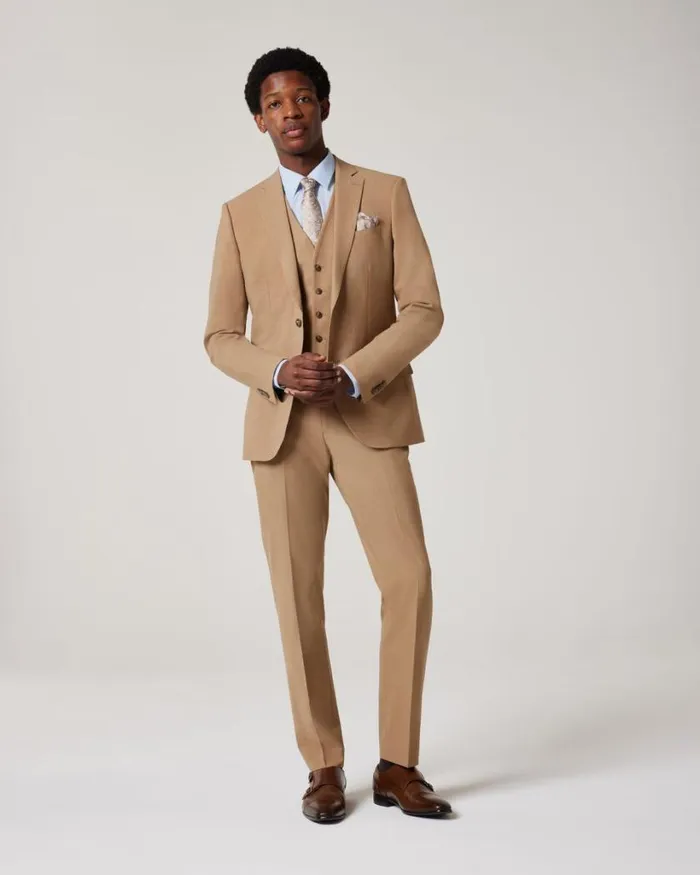 Politix Vests Men Wool Blend Tailored Vest Camel