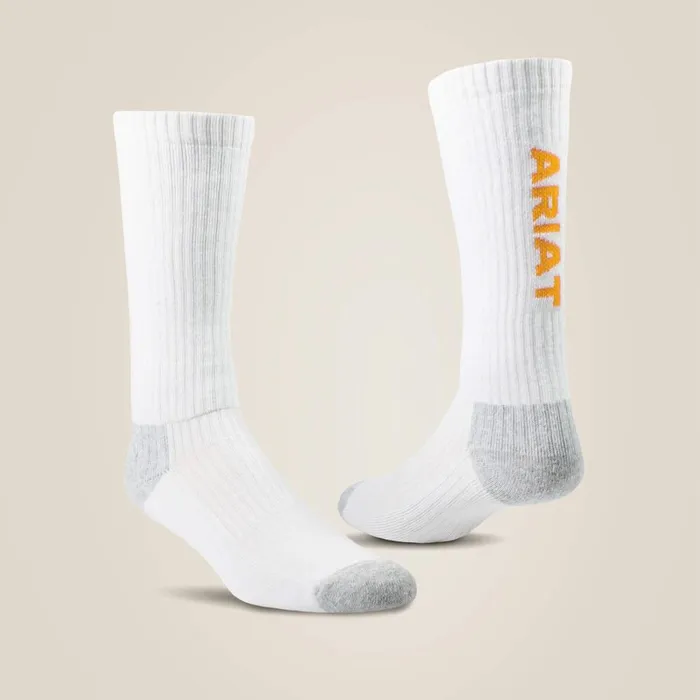 Premium Ringspun Cotton Mid Calf Work Sock 3 Pair Pack White Men Ariat Socks