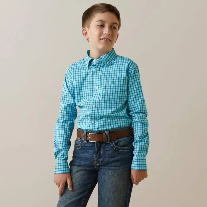 Pro Series Kalvin Classic Fit Shirt Enamel Blue Kids Ariat Button Down Shirts
