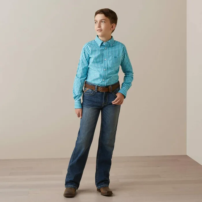Pro Series Kalvin Classic Fit Shirt Enamel Blue Kids Ariat Button Down Shirts Pro Series Kalvin Classic Fit Shirt Enamel Blue Kids Ariat Button Down Shirts