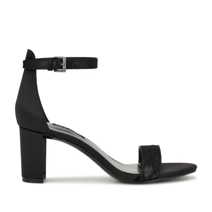 Pruce Ankle Strap Block Heel Sandals Black Lace Women Nine West Sandals
