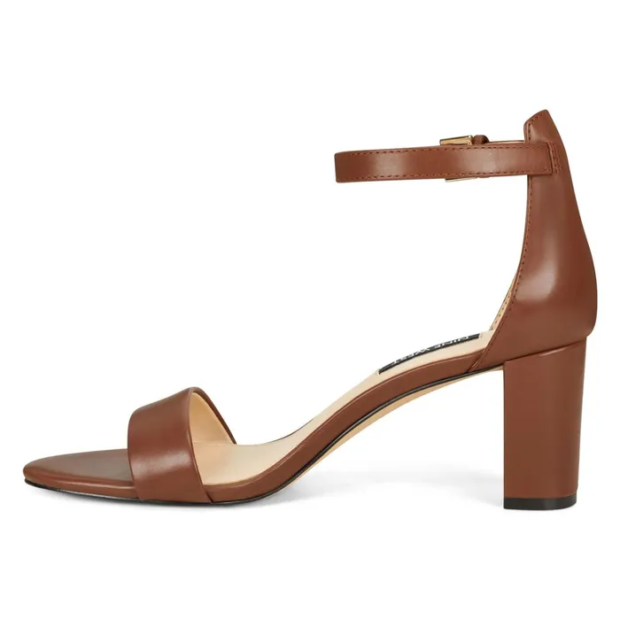 Pruce Ankle Strap Block Heel Sandals Dark Brown Leather Women Nine West Heeled Pruce Ankle Strap Block Heel Sandals Dark Brown Leather Women Nine West Heeled
